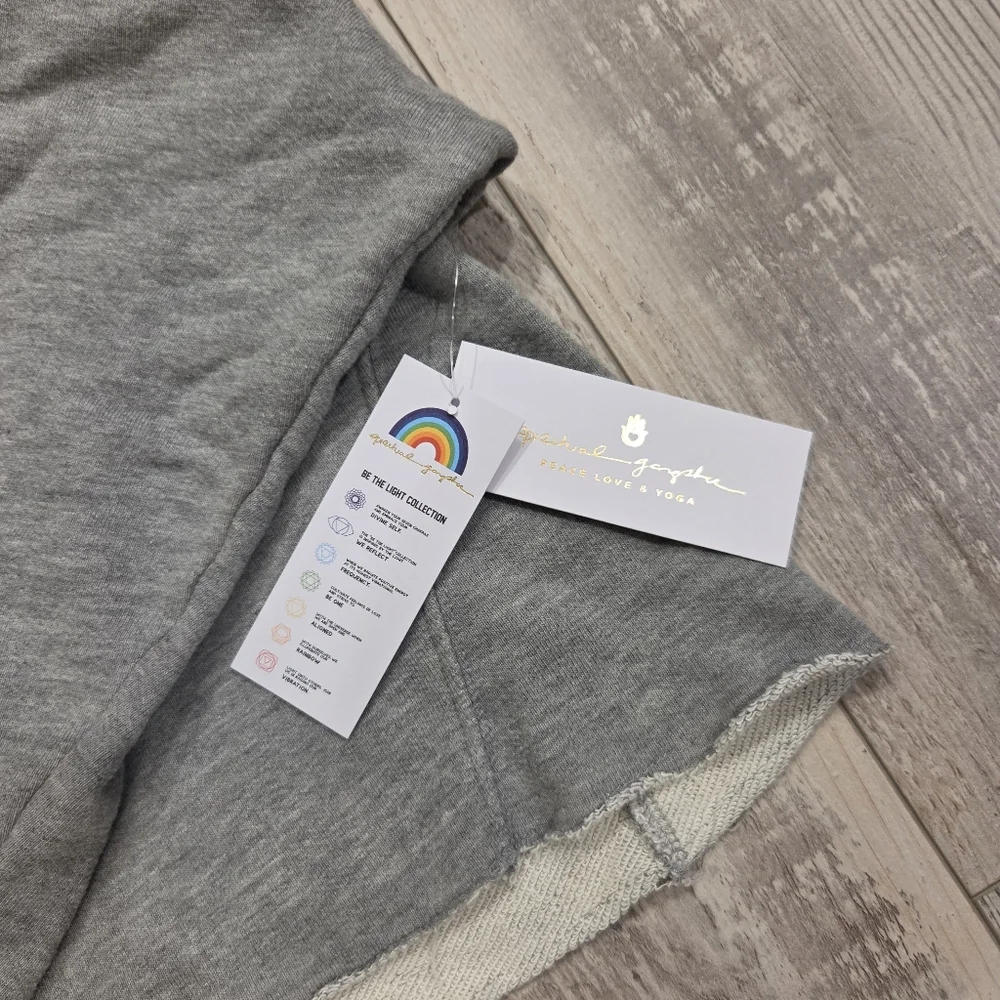 Spiritual Gangster Cropped Sweatshirt W Vibrant Rainbow Stripes- In Heather Gray - Picture 2 of 9